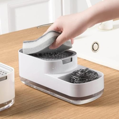 Image of SR Kitchen Soap Dispenser for Sink | 2-in-1 Liquid Dishwash Dispenser with Sponge Holder & Steel Scrubber | Steel Scrubber | 3-in-1 soap Dispenser | Sink Organizer, Durable & Rustproof