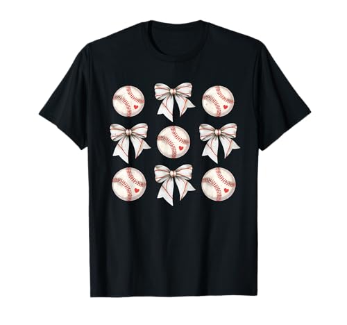 Baseball Sister Mom Coquette Bow Girls Women Cheer Baseball T-Shirt