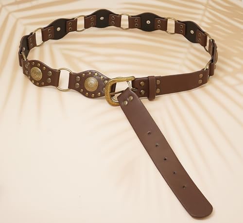 Western Belts for Women Vintage Rivet Leather Belts Cowgirl Punk Waist Belt for Skirts Jeans Dress4