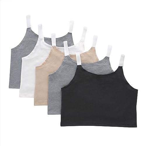 Hanes Girls' Originals Crop Cami Pack, Moisture Wicking Cotton Blend Tank, 5-Pack