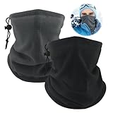 Jocanova 2 Piezas Bufanda de Cuello Unisex Invierno, Braga Cuello Cálida y A Prueba de Viento, Pasamontañas de Forro Polar Suave para Esquí, Moto, Correr y Ciclismo (Negro + Gris)