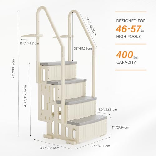 VINGLI Pool Ladder Heavy-Duty Safety Step for Above Ground Pools Stair Entry System with Handrails, White and Grey (White &Gray, 4 Steps)