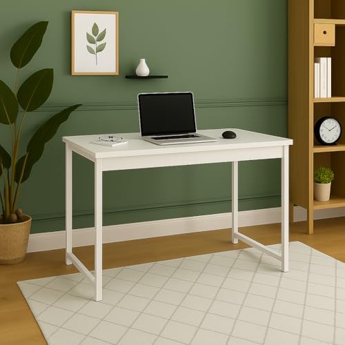 Mesa de Escritório Branca Moderna com Estrutura em Metal, 90x76x4...