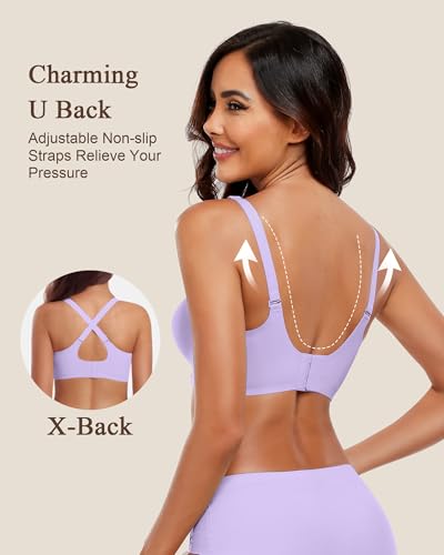 Image of HORISUN Wireless Seamless Bras for Women No Underwire Wavy V Neck Soft Support Full Coverage Comfortable Bra