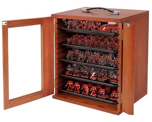 Image of Miniature Storage Case for Collectibles, Miniature Display Cases with Magnetic Door and 6 Trays, Clear View Miniatures Transport Case (Walnut Brown)