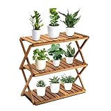 BEEFURNI Acacia Plant Stand Indoor, Wooden Outdoor Planter Stand, 3 Tier Succulent Shelf, Easy Assembly, Patio Balcony Sunroom Decor, Flower Garden Shelf, 1-year Manufacturer Warranty (Natural Wood)
