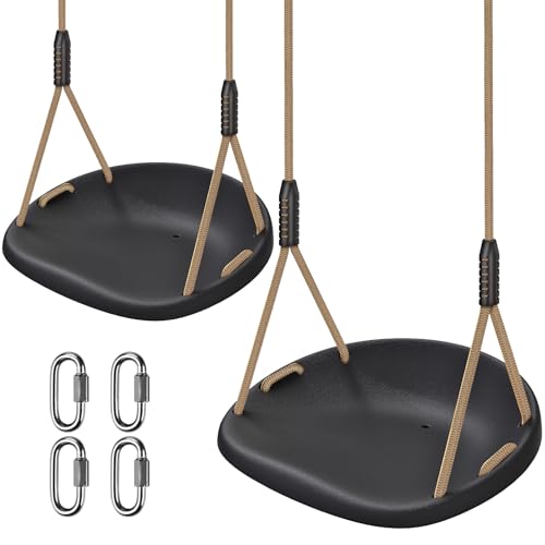 Image of SELEWARE Black Heavy Duty Swing Seat for Adults Kids Tree Swing, 2 Pack | Indoor /Outdoor Plastic Swing with Adjustable Ropes and Carabiners, Swing Set Accessories for Backyard Patio Garden Playground