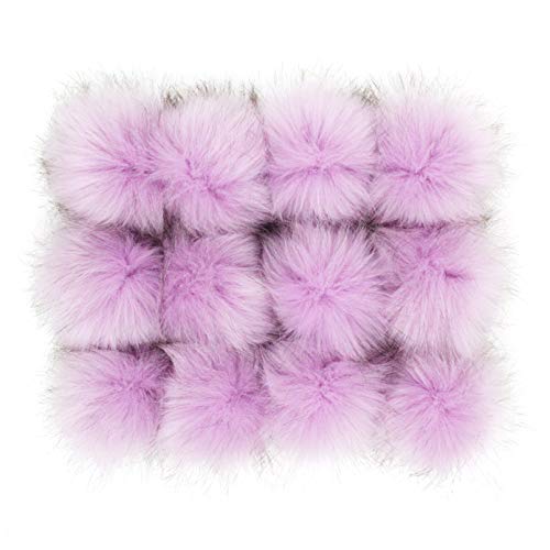 Image of Fluffy Faux Fur Pom Pom Ball for Knitting Accessories, Artificial Pompom with Elastic Cord, Hats Scarves Gloves Bags Charm Accessories, 3.9 Inch Pack of 12 (Lilac)
