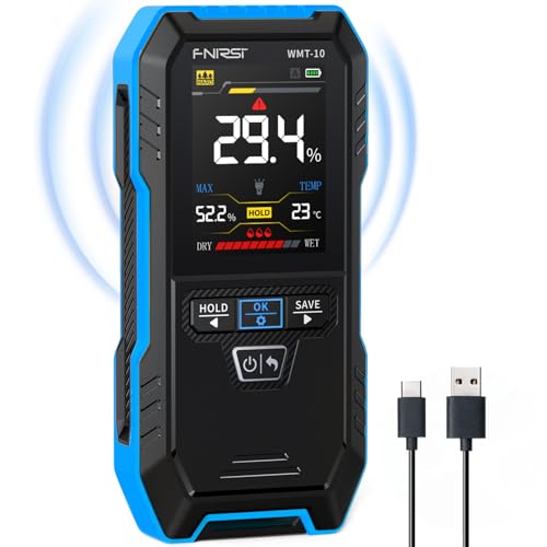 FNIRSI WMT-10 Pinless Wood Moisture Meter, Rechargable Moisture Meter for Wood, Wall, Firewood, Support Data Hold and Record, Flashlight, Humidity Detector for Lumber Concrete Building