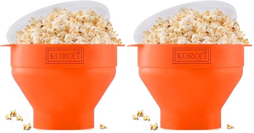 Image of The Original Korcci Microwaveable Silicone Popcorn Popper, Microwave Popcorn Popper, Collapsible Microwave Popcorn Maker Bowl, No Oil Required, Use In Microwave, Dishwasher Safe (Orange) (Pack of 2)