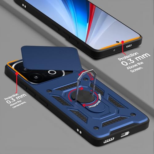 Image of Pikkme Back Cover for iQOO 13 5G | D10 Tough Armor | 360 Protection Case | Sliding Camera Shield Cover & Ring Holder Stand Bumper Case (Blue)