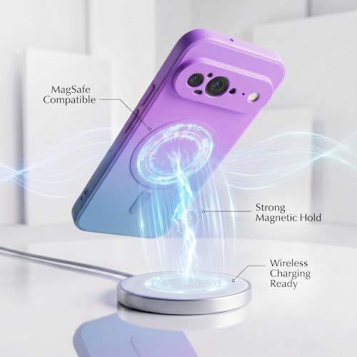 Image of amazon basics Gradient Mag-Safe Case for Google Pixel 9 | Soft Silicone Shockproof Cover with Camera Protection | Slim Lightweight Design | Smooth Touch & Durable - Purple & Gray