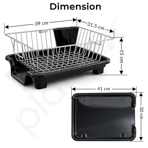 Image of Plantex Dish Drying Rack /Stainless Steel Dish Drainer with Drainer Tray for Kitchen /Vessel Drainer Basket for Utensils /Plate Drying Rack - Chrome (39 X 31.5 X 15 Cm)