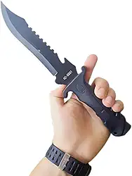 Faca Tática Militar de Sobrevivência, Lâmina Serrilhada, Cabo Ergonômico, Preta