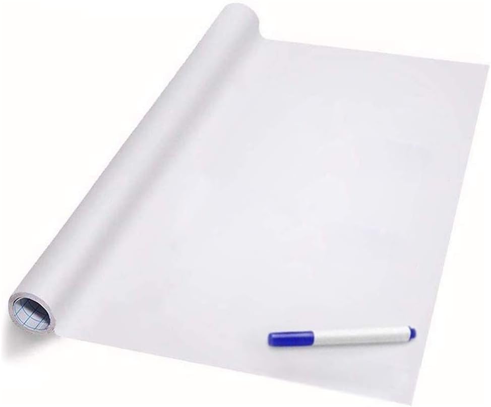 Self Adhesive White Board Paper,Easy Peel and Stick Dry Erase Whiteboard for Classroom, Planning, Office, Kid Painting with 1 Water Pen (78.7" x 17.7")