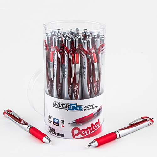 Pentel EnerGel RTX Stylo Rétractable Gel Liquide Cartouche, Encre Rouge, 36pk (BL77PC36B)