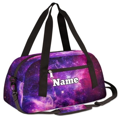 Purple Galaxy Custom Name Kids Duffel Overnight Bag for Little Boys Girls Teen, Galaxy Tie Dye Pattern Personalized Small Gym Sport Duffel Bag, Customized Kids Gifts3