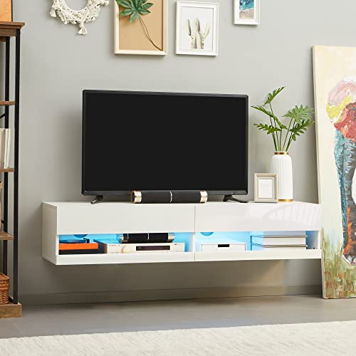 Meuble TV mural LED RGB Bluetooth 150 cm blanc HOMCOM