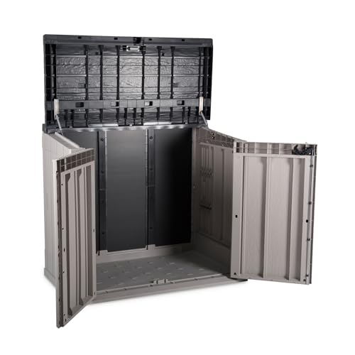 Toomax Storer Plus Baule Da 842L Portattrezzi Da Giardino 129,5X74,5X111H Cm, Effetto Legno Antracite/Grigio Tortora, Porta Bidoni Spazzatura, Con Coperchio Assistito, Ideale Per Interni Ed Esterni - 3