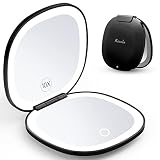 KEDSUM Lighted Travel Makeup Mirror, Rechargeable 1X/10X LED Travel Magnifying Compact Mirror with L