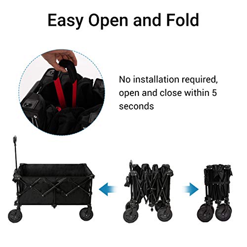 Pacific Pass Camping Folding Wagon Garden Cart with Carry Bag Supports 180lbs, Black - Thumbnail 6