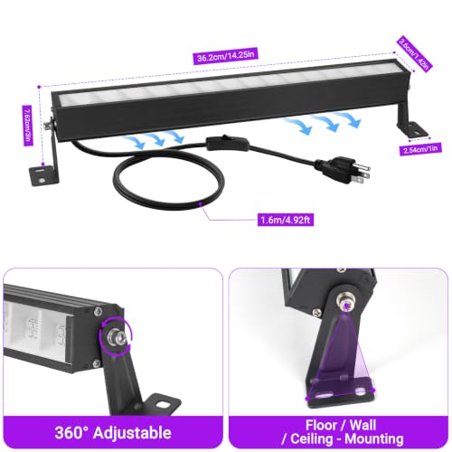 Image of 48W LED Black Light Bar Blacklight Bars with Plug and Switch Light Up 22x22ft Area for Glow Party Halloween Parties Bedroom Decorations Stage Lighting -1Pack