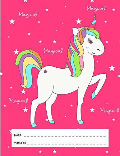 Primary Story Journal: Dotted Midline and Picture Space | Grades K-2 School Exercise Notebook | Pink Magical Unicorn (Kids Composition Books)
