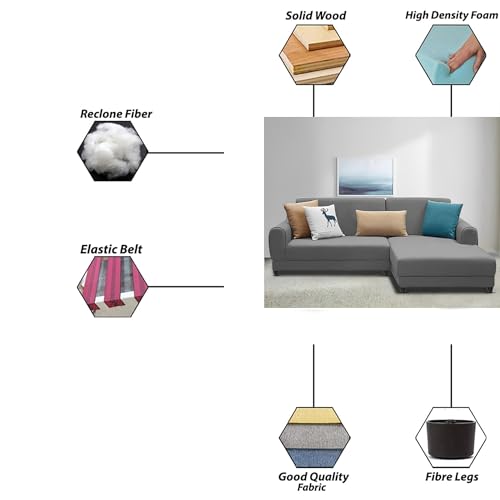 Image of Kraven RHS 4 Seater L Shape Sofa Set for Living Room (Grey Fabric) Premium Fabric Sofa