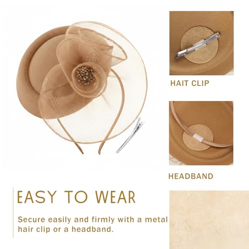 Image of DRESHOW Fascinators Hat Feather Headband Women's Fascinators Tea Party Headwear with Clip Flower Head Band for Girls & Women