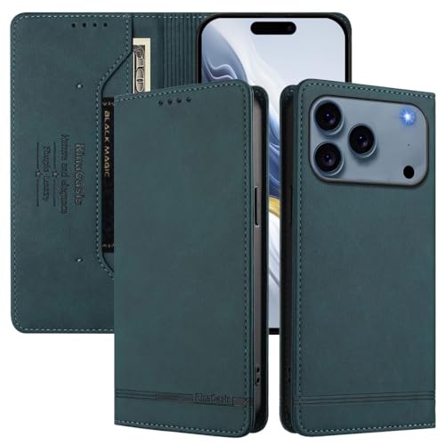 Étui iPhone 13 PRO Max vert foncé en cuir avec fentes portefeuille magnétiques
