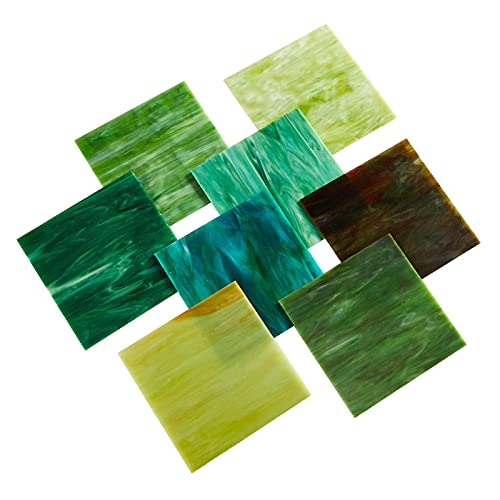 Maxgrain 6X6 Inch Stained Glass Sheets Green Variety Mixed Colors Opaque Glass Packs Mosaic Art Glass For Art Crafts, 8 Sheets #TOP4