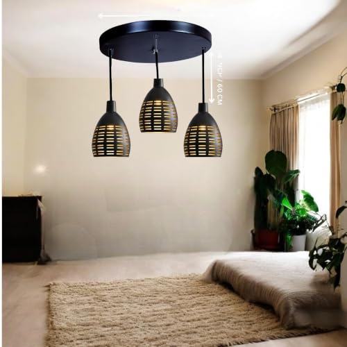 Image of GreyWings Antique Hanging Light for Home, Black Aluminium 3 Light Pendant Ceiling Lamp, Vintage Chandelier,(Bulb not Included) Cluster Set