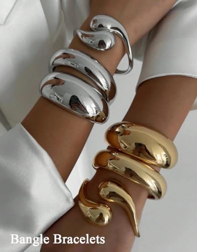 SAMOCO 3Pcs Chunky Gold Bangle Bracelets for Women Trendy Wide Wrist Cuff Bracelets Stack Statement Bangle Fashion Jewelry Gifts4