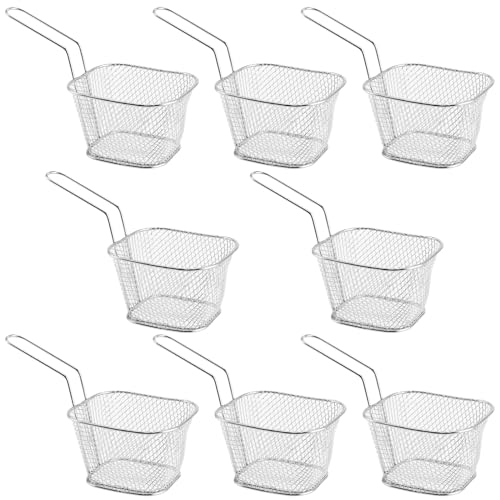 SEUNMUK 8 PCS Chip Serving Frying Baskets Mini Chip Baskets with Handle Mini Square Fry Baskets for Onion Rings Fries Chicken Wings Silver