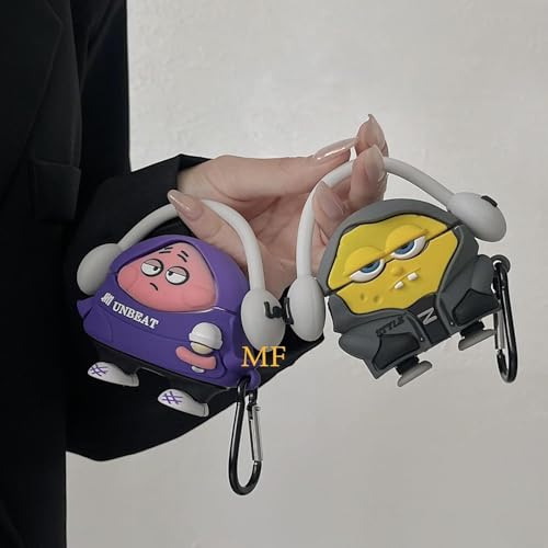 Image of Earphone Cover Compatible for Realme Buds T300, Soft Silicone Skin Shock-Absorbing Protective Case With Keychain (Front LED Visible) (BoB With Grey Band)