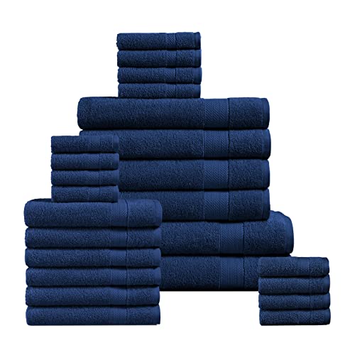 Lane Linen 24 Piece Bathroom Towels - 100% Cotton Towel Set, Absorbent Towels, 2 Extra Large Bath Sheet, 4 Bath Towels, 6 Hand Towel, 8 Wash Cloths For Your Body And Face,4 Fingertip Towel - Denim #TOP7