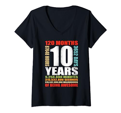Womens 10th Birthday 10 Years Old Boys Girls Kids Party V-Neck T-Shirt