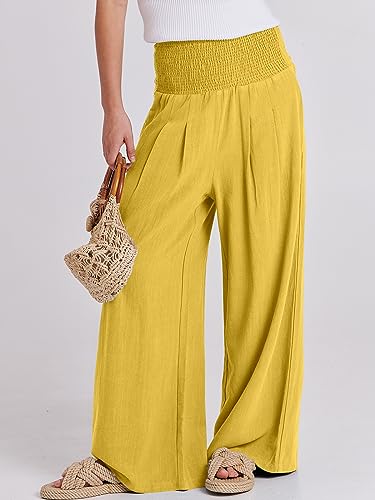 Image of ANRABESS Women Linen Palazzo Pants Summer Boho Wide Leg High Waist Casual Lounge Pant 2026 Beach Travel Vacation Outfits