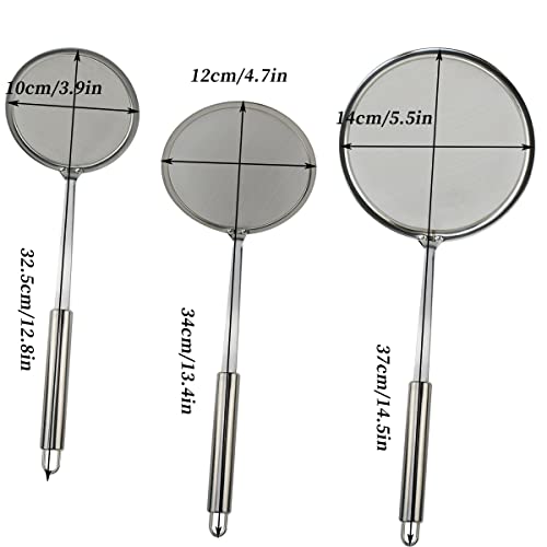 3 Pcs Stainless Steel Hot Pot Fat Skimmer Spoon Kitchen Cooking Fine Mesh Food Strainer Skimming Grease Spoon For Gravy, Cooking, Grease And Skimming (Fine Mesh Width: 3.6"+4.4"+5.1") #TOP1