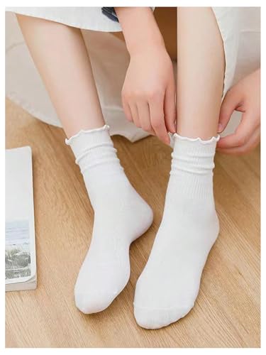 Milumia Women's 10 Pairs Ruffle Mid Calf Socks Cute Ribbed Knit Solid Crew Socks2