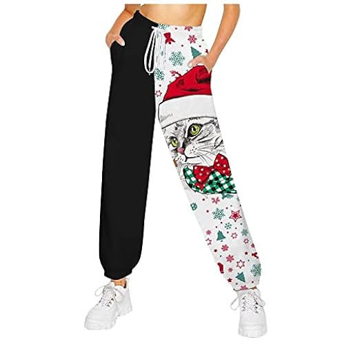 Nidddiv Pantalones deportivos con estampado de gato de Navidad para mujer, pantalones deportivos holgados con cintura elástica, pantalones casuales ligeros con cordón de cintura alta, pantalones de | Ya disponible en tu tienda friki favorita! En mundofriki.es!
