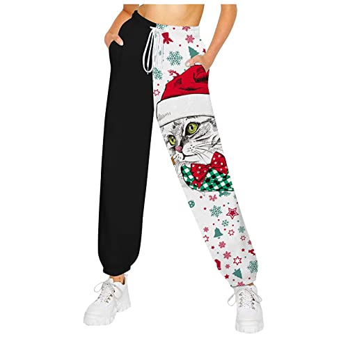 Nidddiv Pantalones deportivos con estampado de gato de Navidad
