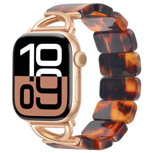 Image of V.R.HOPE Stretchy Resin Apple Watch Band for Series Ultra /10 /9 /8 /7 /SE 38mm 40mm 41mm 42mm Fashion Cute, Lightweight & Flexible, Rectangle Design with iWatch Series 6 /5 /4 /3 /2 /1(Fluorescent White-S)