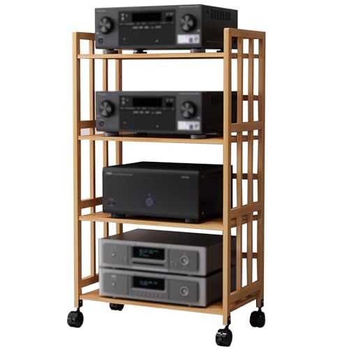 4 Tier AV Media Stand Corner Shelf, Living Room Stereo Component Storage Organizer Unit, CD Record Player Audio Video Rack Shelving, Entertainment Center, Game Console Stand For Home/Office/Theater(W-