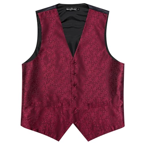 Image of Barry.Wang Men's Suit Vest Tie Bowtie Set Formal Silk Paisley Waistcoat Hanky Cufflinks Lapel Pin Set Wedding Party 7PCS