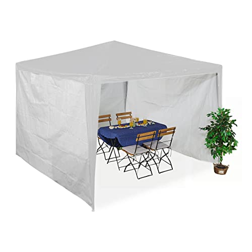 Relaxdays Tende Laterali per Gazebo 2x3 m, Set 3, Pareti in Telo PE Impermeabile, Chiusure a Strappo, Parasole, Bianco, 200 x 300 x 0.1 cm