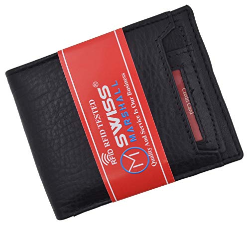 Men's Real Leather Wallet Credit Debit Card Holder RFID Blocking Removable ID Bifold Wallets for Men Gift Box (Black)
