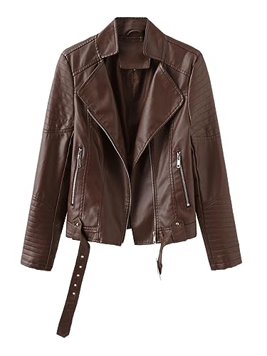 Veste en cuir noir pour femmes Dninmim avec fermeture éclair