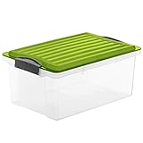 rotho box aktion Außenmaße: ca. 39. 5x27. 5x18 cm (LxBxH), Volumen: ca. 13L, Farbe: Plastik Kiste durchsichtig, Deckel grün, Verschluss anthrazit - bietet viel Platz