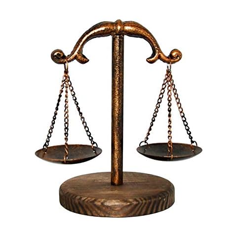 Owlgift Vintage Style Metal Libra Jewelry Tower Tray w/Wooden Base Cosmetic Organizer Storage, Lawyer Scale of Justice, Farmhouse Candleholder, Home Décor Antique Weight Balancing Scale – Bronze Cover